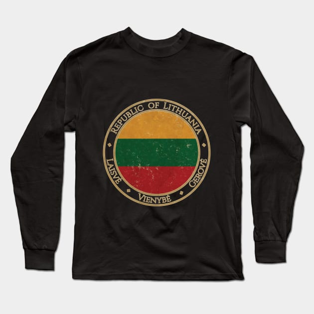 Vintage Republic of Lithuania Europe European EU Flag Long Sleeve T-Shirt by DragonXX